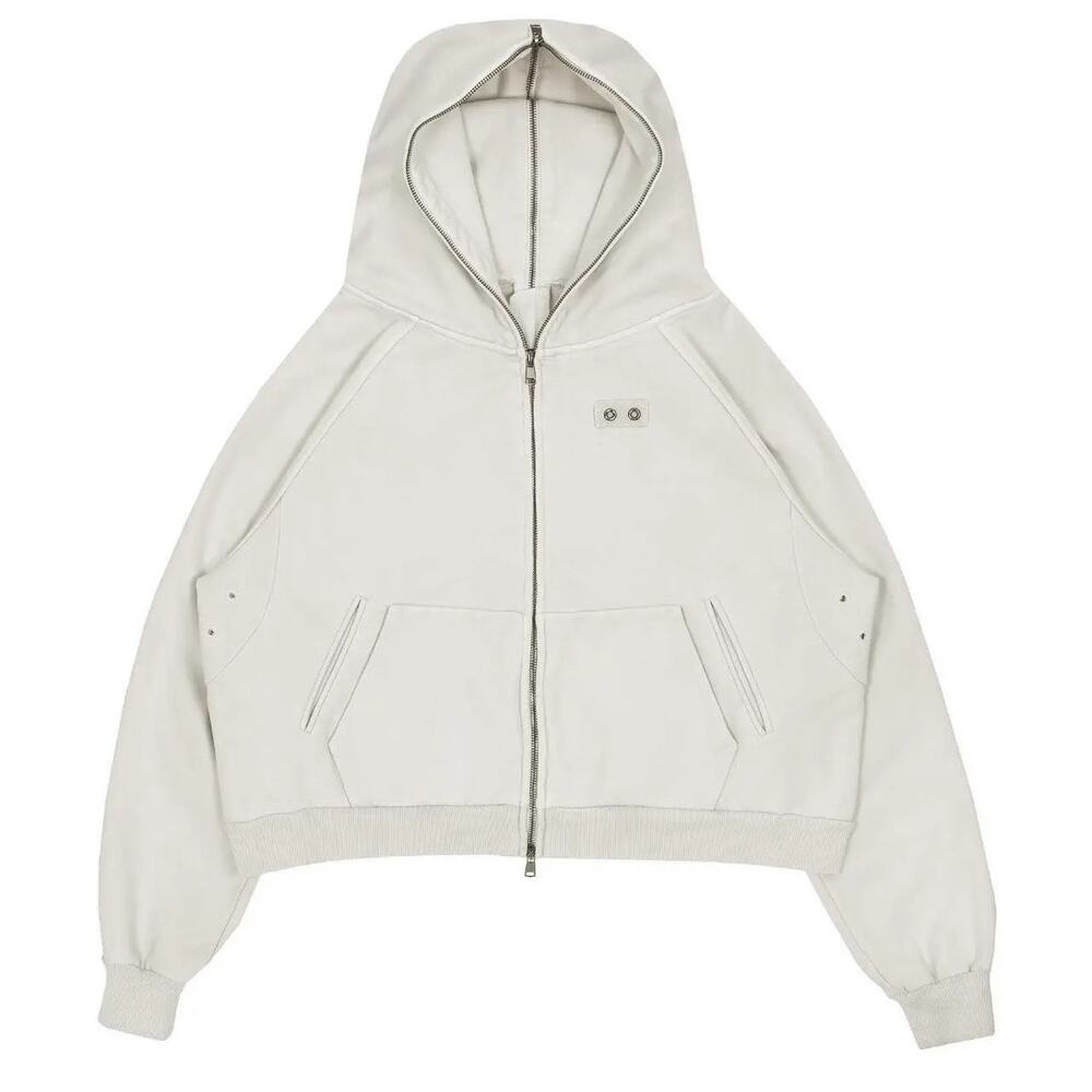 KODY PHILLIPS Full Zip Cropped Hoodie Cream Size Medium
